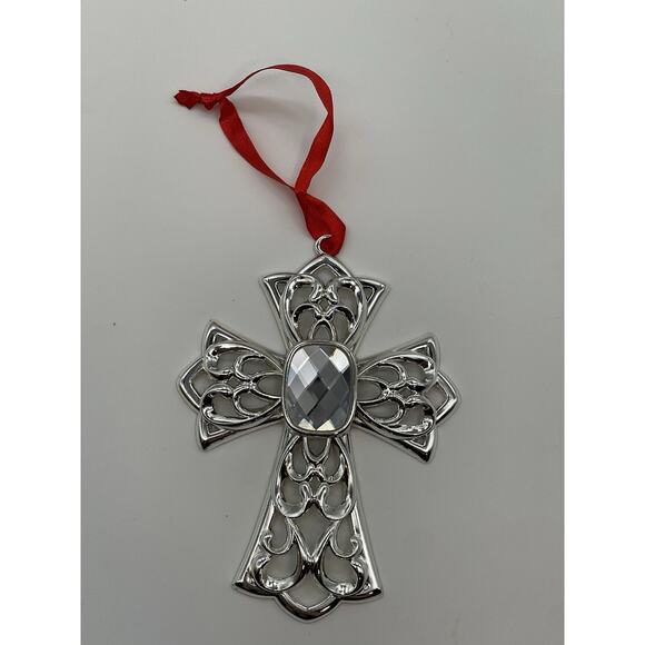 Lenox Silverplate Bejeweled Cross Christmas Ornament Keepsake NIB 856360 - Picture 1 of 5
